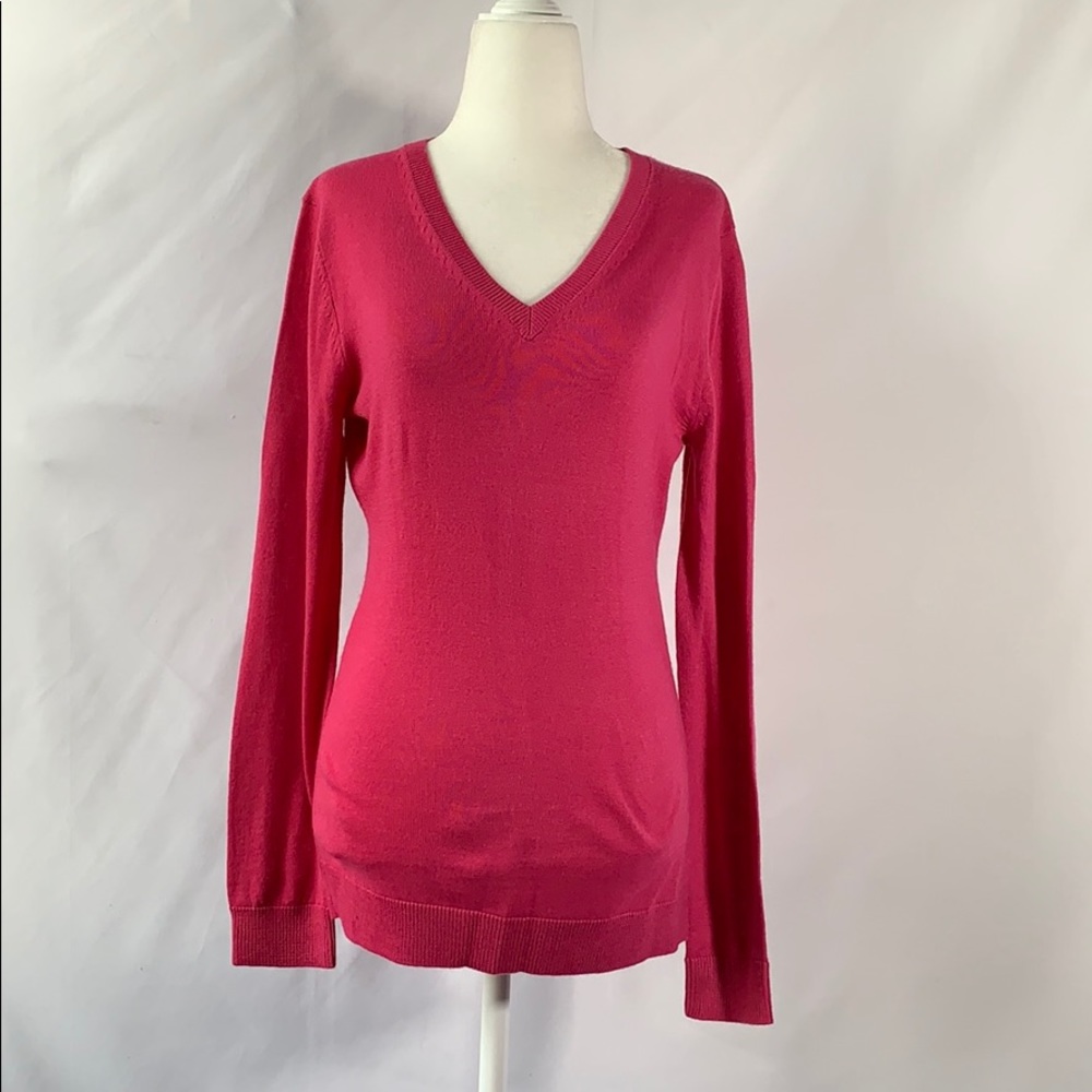 AIUIR Wool/Acrylic Pink V-neck Sweater